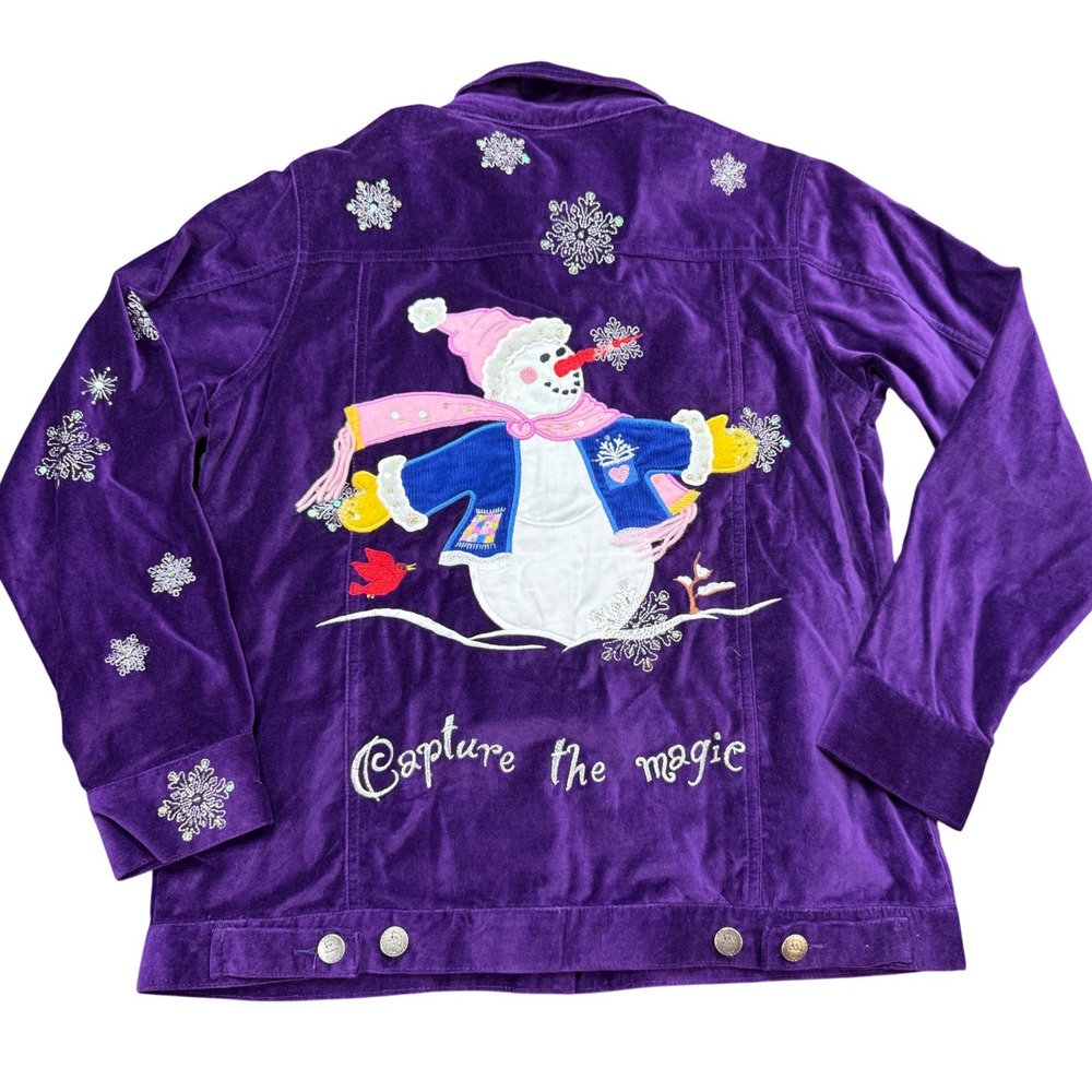 Quacker Factory Jacket Women XS vtg Excellent Snowman Velvet Sequin Christmas